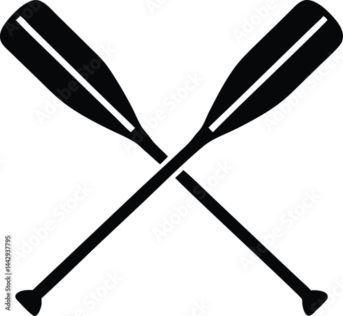 Crossed canoe boat paddle black silhouette vector, Canoe paddle silhouette