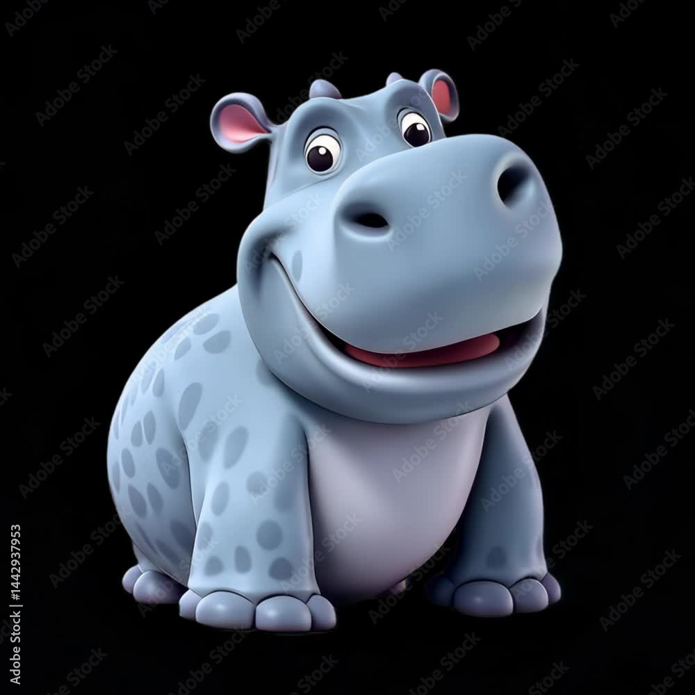 Cute hippo animation isolated asset, transparent 4K video, alpha channel, ProRes 4444 Cute hippo animation isolated asset, transparent 4K video, alpha channel, ProRes 4444