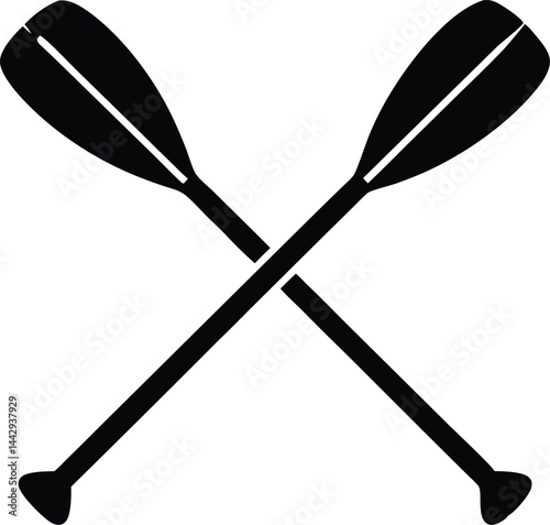 Crossed canoe boat paddle black silhouette vector, Canoe paddle silhouette