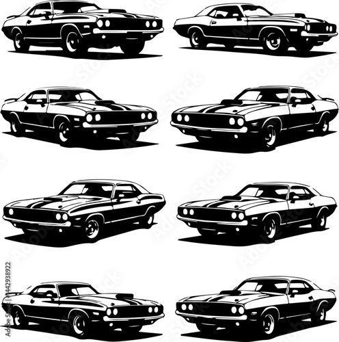 Classic American Muscle Car Set vector