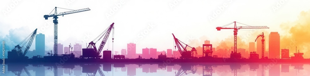 Fototapeta premium Streaking crane silhouettes, abstract white space, art, wildlife, simple