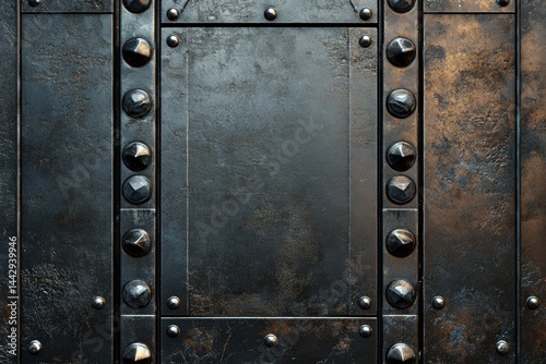 Obraz na płótnie Industrial metal texture with rivets and worn surfaces. w salonie