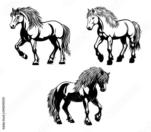 Stylized trotting Icelandic horse silhouettes