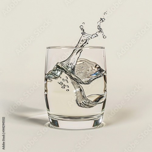 container composition focusing on the meniscus of water in a clean glass Minimalist