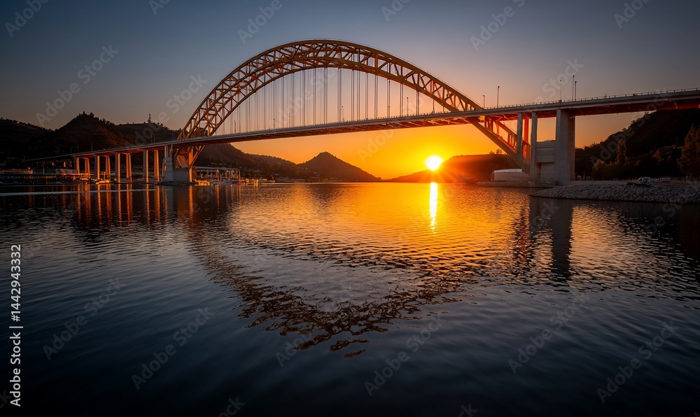 Fototapeta premium Golden bridge embraces sunlit waters