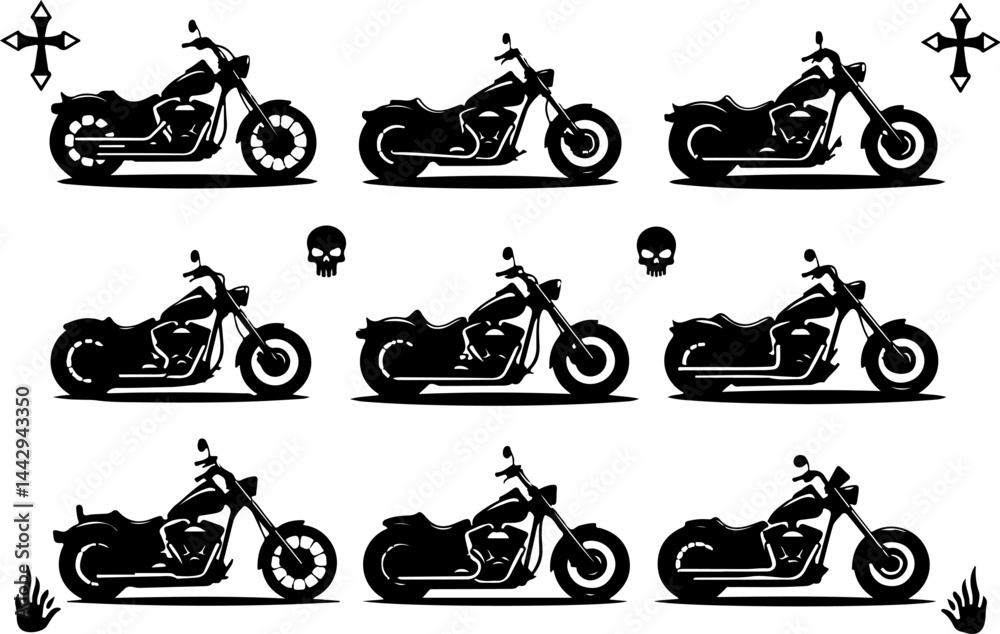 Obraz premium Classic Chopper Motorcycle Silhouettes Bundle vector