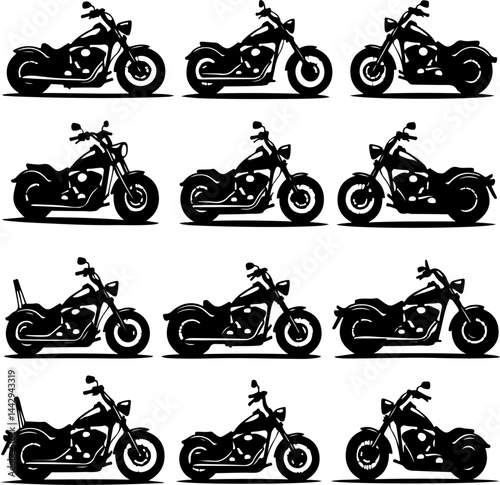 Classic Chopper Motorcycle Silhouettes Bundle vector