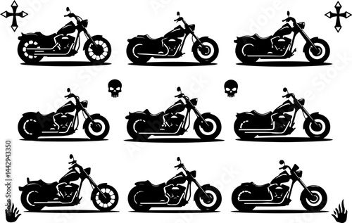 Classic Chopper Motorcycle Silhouettes Bundle vector