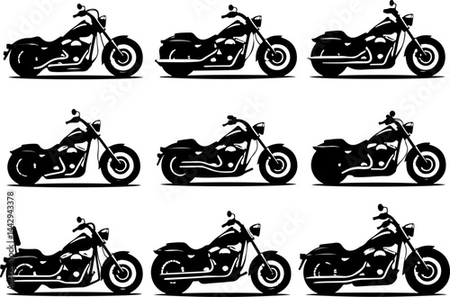 Classic Chopper Motorcycle Silhouettes Bundle vector