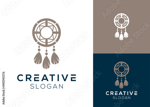 Abstract letter T with indian dream catcher logo design