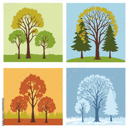 Illustration of Trees Through Four Seasons Vector