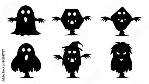 Spooky Halloween Silhouettes Ghosts  Monsters and Haunted Figures