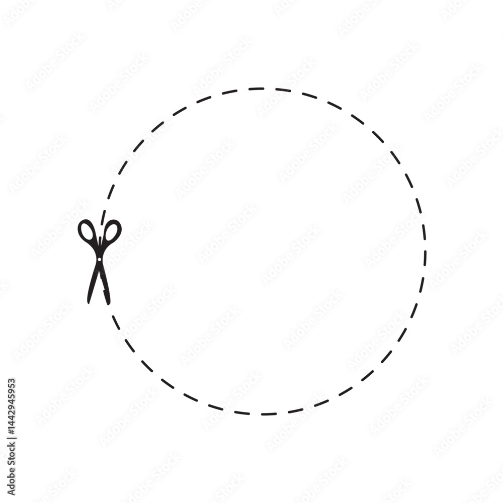 A dashed line forming two semicircles with a scissor icon indicating where to cut. A dashed line forming two semicircles with a scissor icon indicating where to cut.