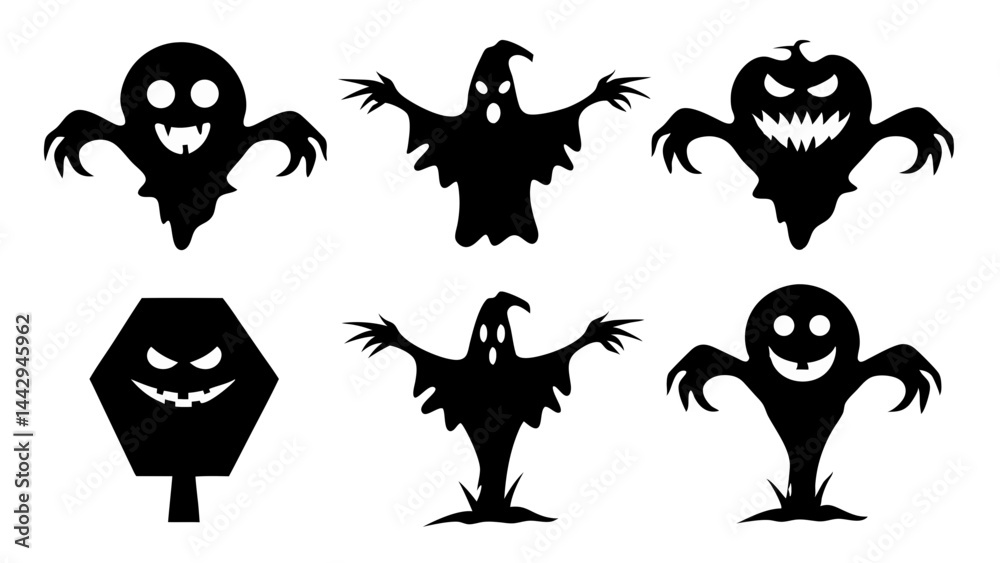 Obraz premium Spooky Halloween Silhouettes Ghosts Monsters and Haunted Figures