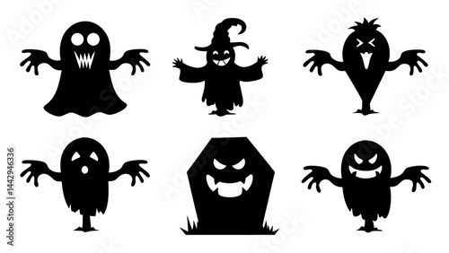 Spooky Halloween Silhouettes Ghosts  Monsters and Haunted Figures