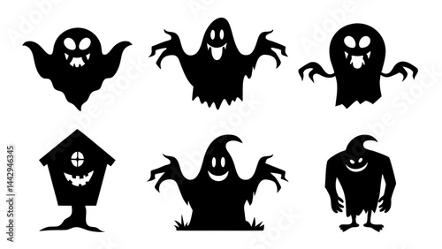 Spooky Halloween Silhouettes Ghosts  Monsters and Haunted Figures