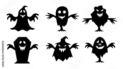 Spooky Halloween Silhouettes Ghosts  Monsters and Haunted Figures