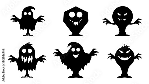 Spooky Halloween Silhouettes Ghosts  Monsters and Haunted Figures