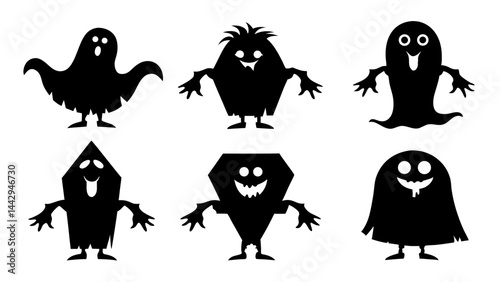 Spooky Halloween Silhouettes Ghosts  Monsters and Haunted Figures