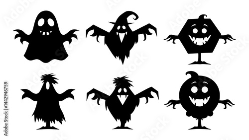 Spooky Halloween Silhouettes Ghosts  Monsters and Haunted Figures