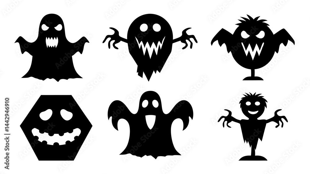 Obraz premium Spooky Halloween Silhouettes Ghosts Monsters and Haunted Figures