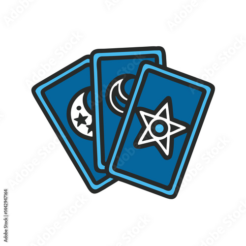 Tarot Cards with Mystical Symbols in Blue Color  