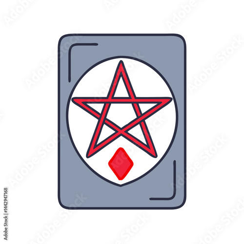 Tarot card featuring pentagram symbol in vibrant colors  