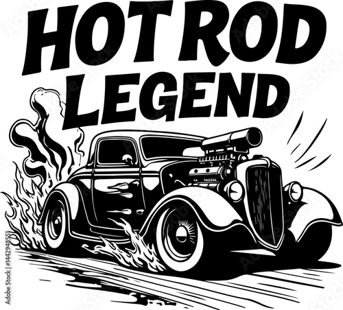 Hot Rod Legend with Flames vector