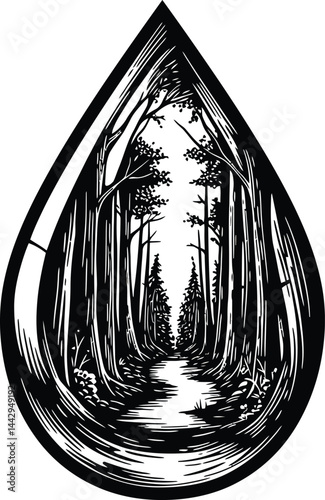 Forest in a Drop: Abstract Black and White Vector