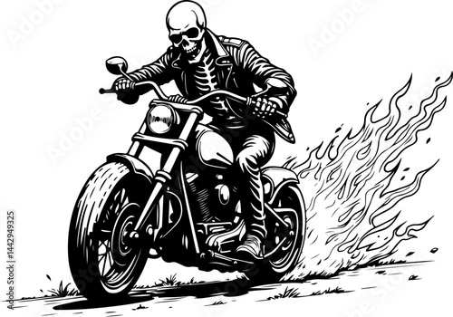 Skeleton Rider on Flaming Chopper vector