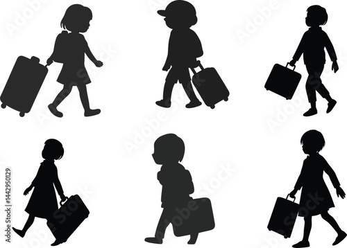 child with suitcase silhouette.
