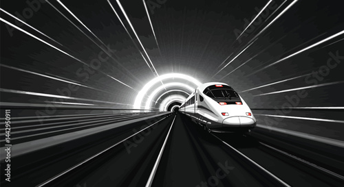 Futuristic Train Speeding Through Light Tunnel