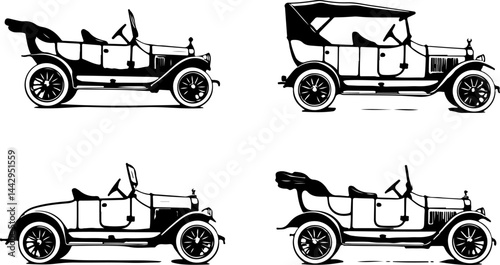  Vintage Cars Silhouette Bundle