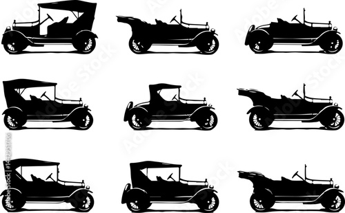  Vintage Cars Silhouette Bundle