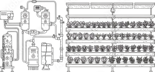 Indoor Hydroponics System, Vector Illustration