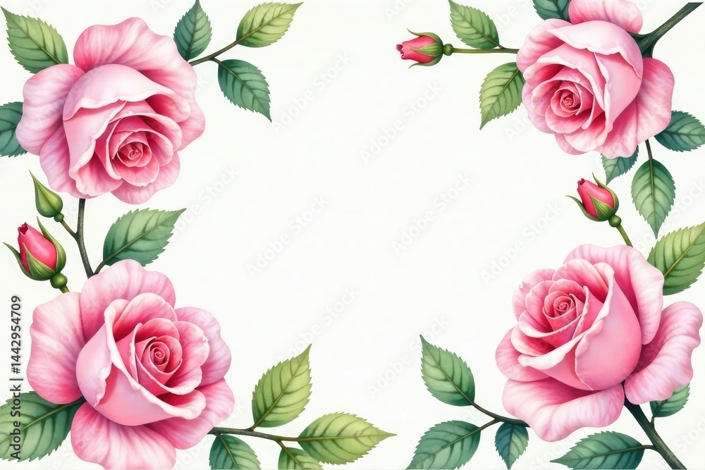 Delicate watercolor roses, leaves, and buds in soft pastel hues , pastel, textile Delicate watercolor roses, leaves, and buds in soft pastel hues , pastel, textile