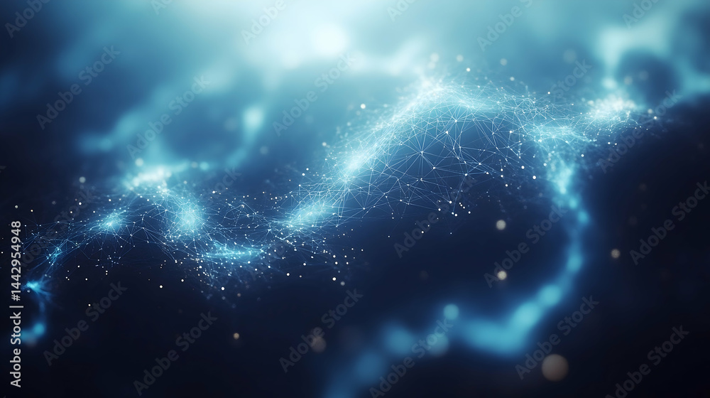A complex network of illuminated points and lines ethereal and blue on a dark background A complex network of illuminated points and lines ethereal and blue on a dark background