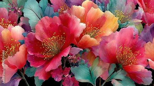 Watercolor floral background with red poppies