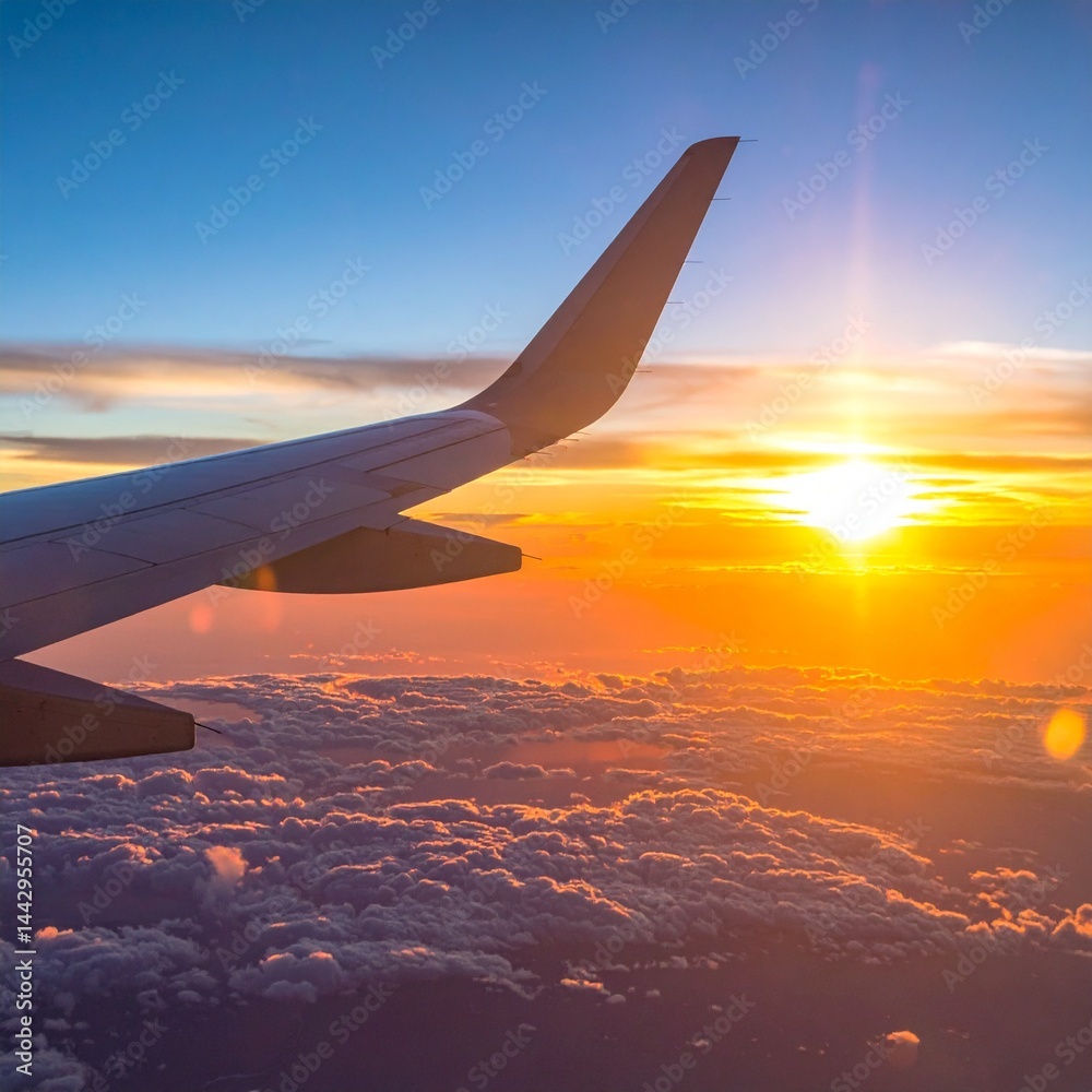 Obraz premium View from airplane window to sunset.