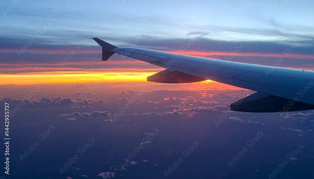 Fototapeta premium View from airplane window to sunset.