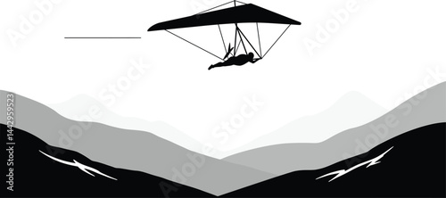 Hang Glider Soaring Above Mountains