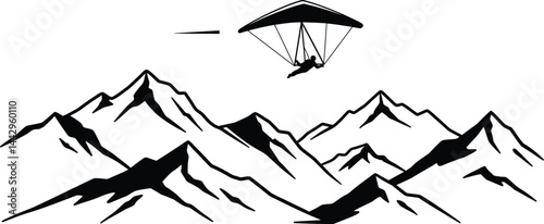 Hang Glider Soaring Above Mountains, Freedom Vector
