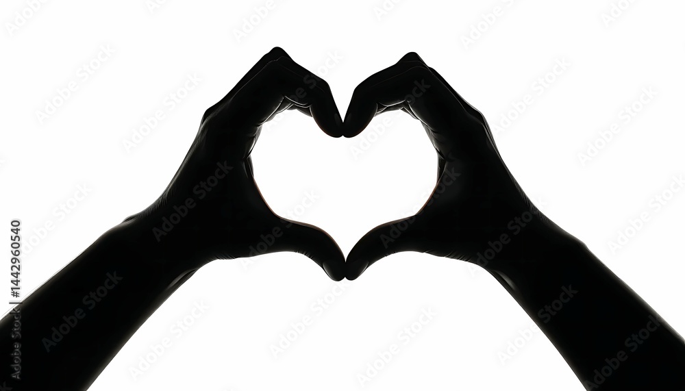 Obraz premium Hands Making Heart Shape Gesture in Silhouette Against White Background