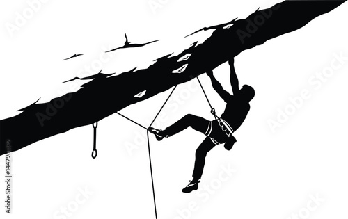 Climber Scaling Overhang - Black and White Vector