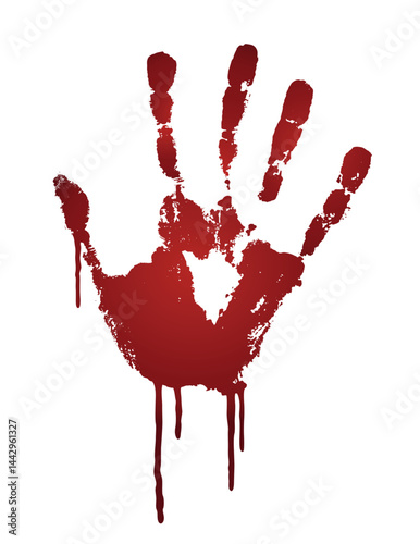 Vector realistic red bloody human hand print - horror, halloween, crime illustration isolated on white background