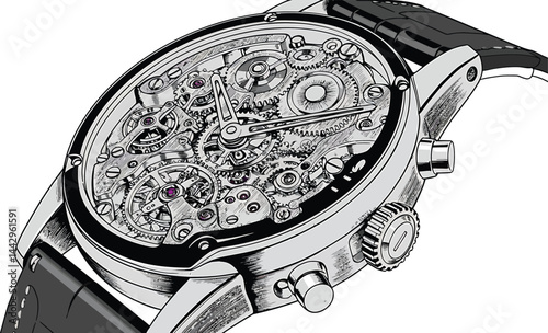 Mechanical Watch Gears Vector Illustration