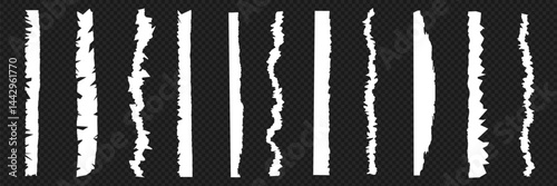 White torn paper tears pieces collection isolated with soft shadows realistic vector illustration