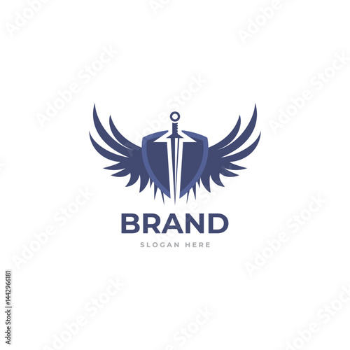 sword wings and shield logo vector icon illustration, logo template