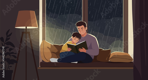 Cozy Rainy Day Reading: Minimalist Vector Art