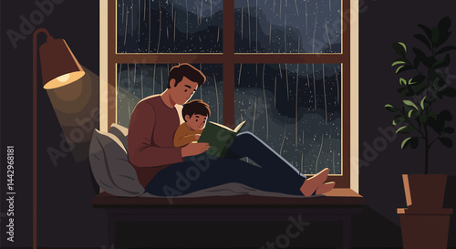 Cozy Rainy Day Reading: Minimalist Vector Art